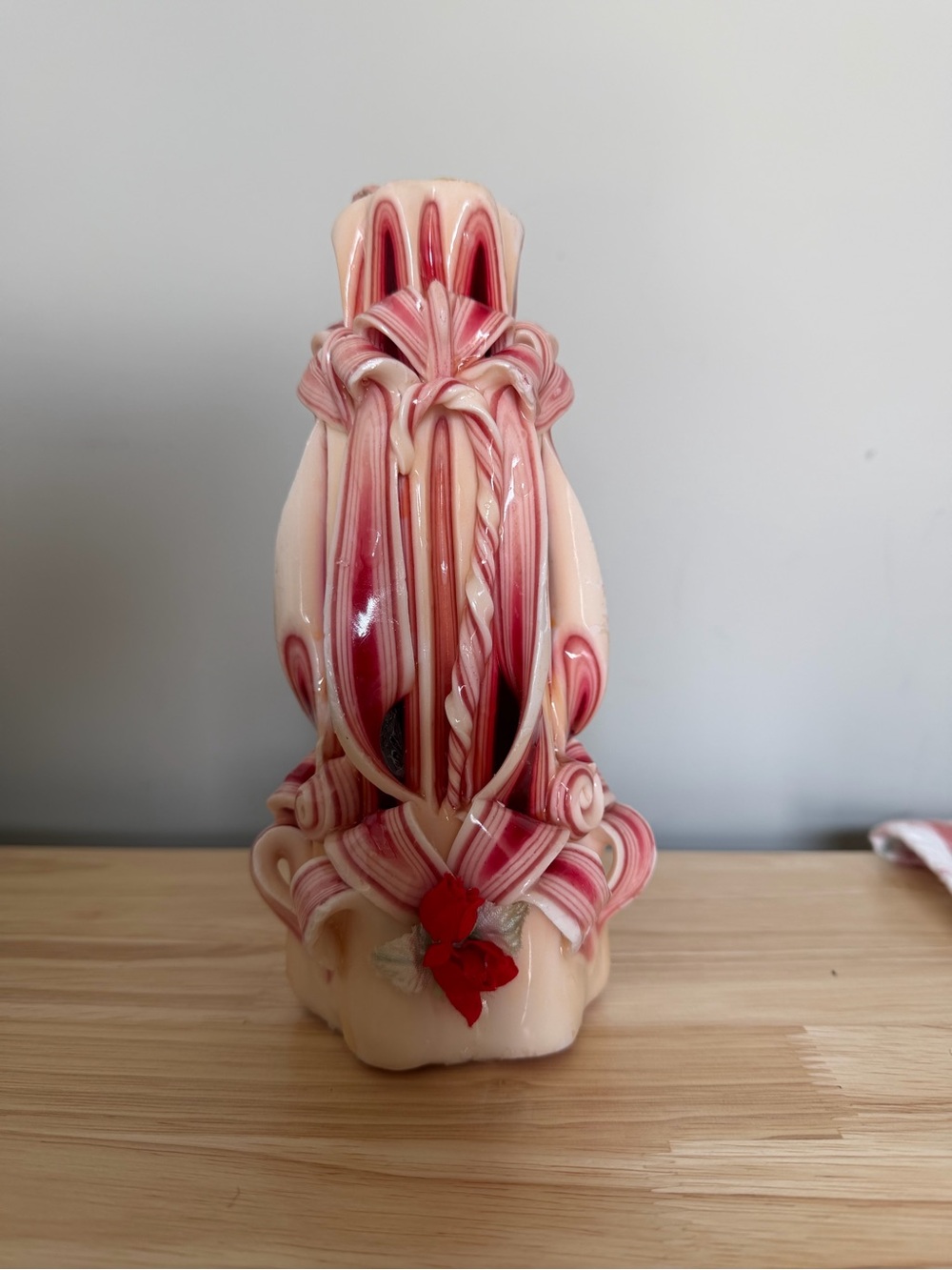 Vintage Hand-Carved Candy Cane Decorative Christmas Candle
